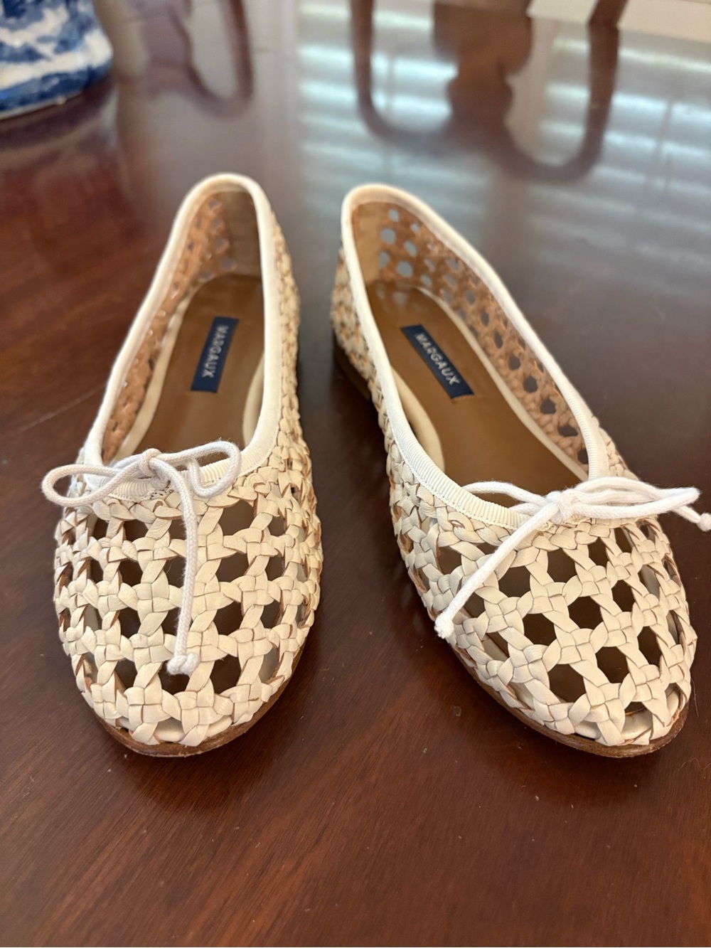 Margaux Cream Woven Bow Ballet Flats - Picture 2 of 4